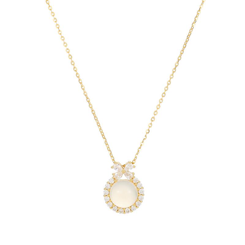 Cui Yan S925 Silver Bow Necklace with White Chalcedony & Pearls for Women - Light Luxury Princess Choker