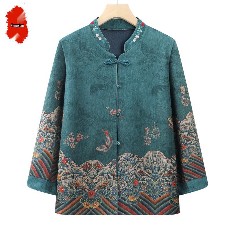 

Фэнсяо 2025 Новая блузка с длинным рукавом в китайском стиле для пожилых женщин 4XL