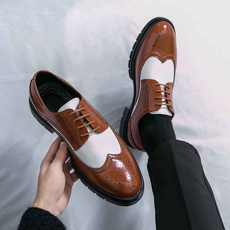 Fashion Men Fashion Wedding Party Shoes Flats Men's Business Shoes Brogue Color Matching Walking Footwear Oxford Dress Leather Shoes