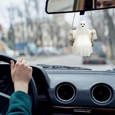Ghost Car Ornament Swing Pendant Car Ornament Rearview Mirrors Decor Cute Car Decor Suspending Charm Swinging Ghost Halloween