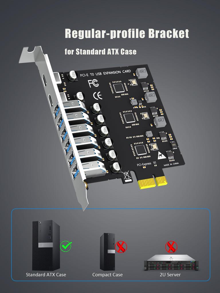 GLOTRENDS U6A2C 8 Port x 6 x USB 5Gbps PCIe Expansion Card for ARM Supports Windows and Linux Supports Mac (2 Type-C+ Type-A) 3.0 Intel, AMD,