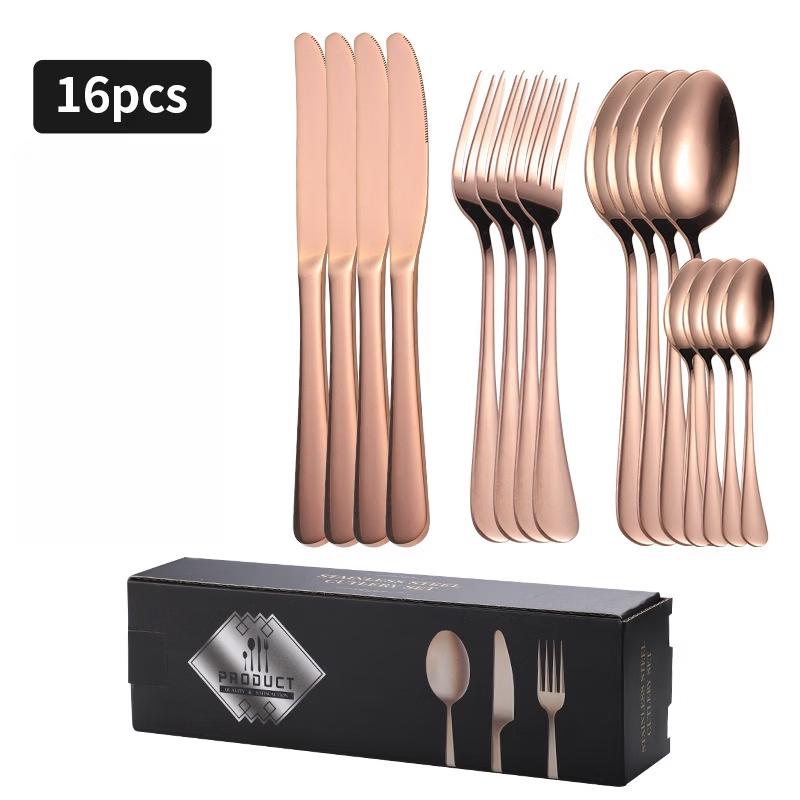 Xihe 16-Piece Rose Gold Bamboo Handle Flatware Set