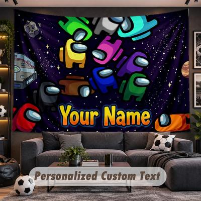 Wall Hanging Tapestry Custom NameAmong Us Pattern Personalized Printed Fabric Wall Decor