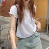 Korean Simple Fungus Edge Bubble Sleeve White Shirt Women's Summer New Fashion Short Slim Fit Small Fresh Top