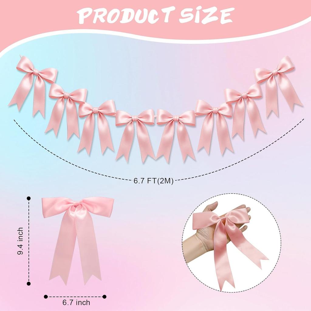 1pcs Pink Bow Garlands Banner Satin Ribbon Ornaments for Birthday,Bachelorette Party,Bridal Shower,Wedding,Baby Shower Decoation