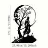 Japanese Samurai Cherry Blossom Metal Wall Art, Iron Silhouette with Moon & Sword for Home Decor