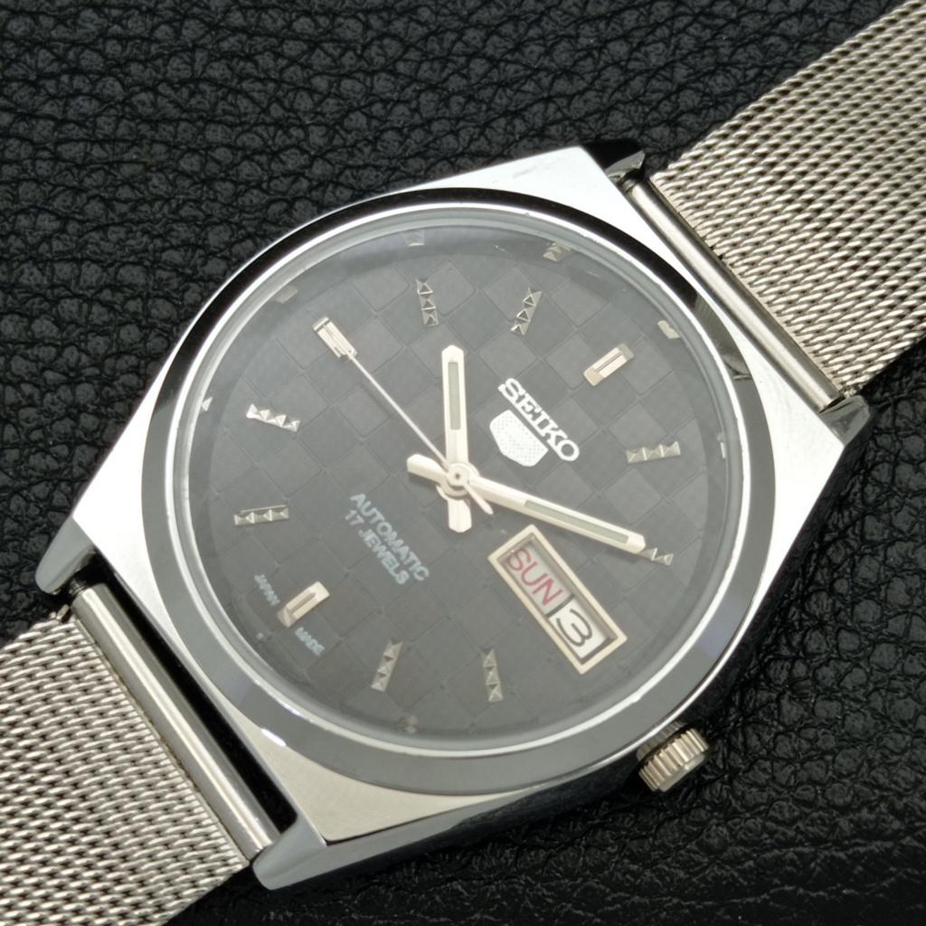 Seiko 5 AUTOMATIC JAPAN MENS 6309A REFURBISHED BLACK COLOR DIAL WATCH A440271-4 Sk-a440271-1