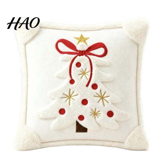 Soft Skin Friendly Cushion Covers Christmas Plush Pillowcase, 3D Embroidered Design Throw Pillow Festive Home Accents for Holiday Cover, Decorative