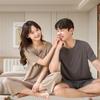 2025 Couple's Ice Silk Home Wear Set: Men's Cool Pajamas & Women's Summer Short Sleeve Long Pants
