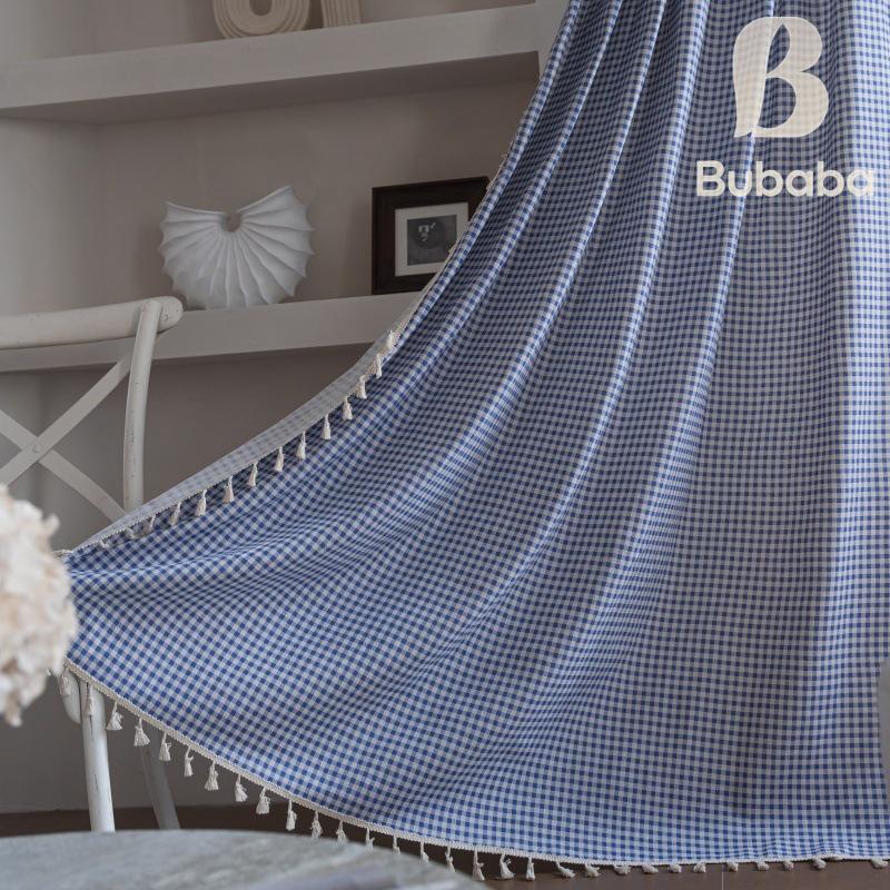 Bu Baba Orange Plaid Tassel Curtains - Semi-Shading, Decorative for Living Room, Bedroom, Kitchen, Balcony
