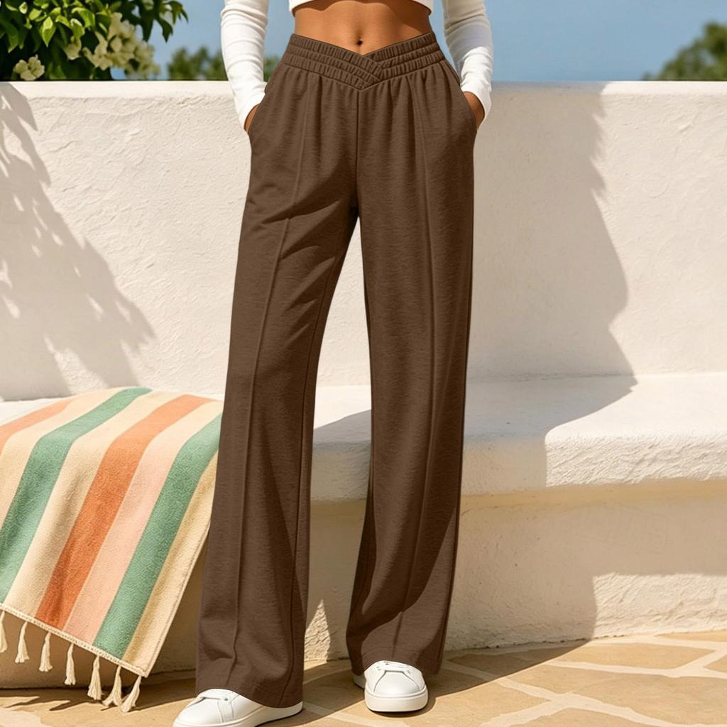 Women's Casual Cross Waist Wide Leg Sweatpants with Pockets