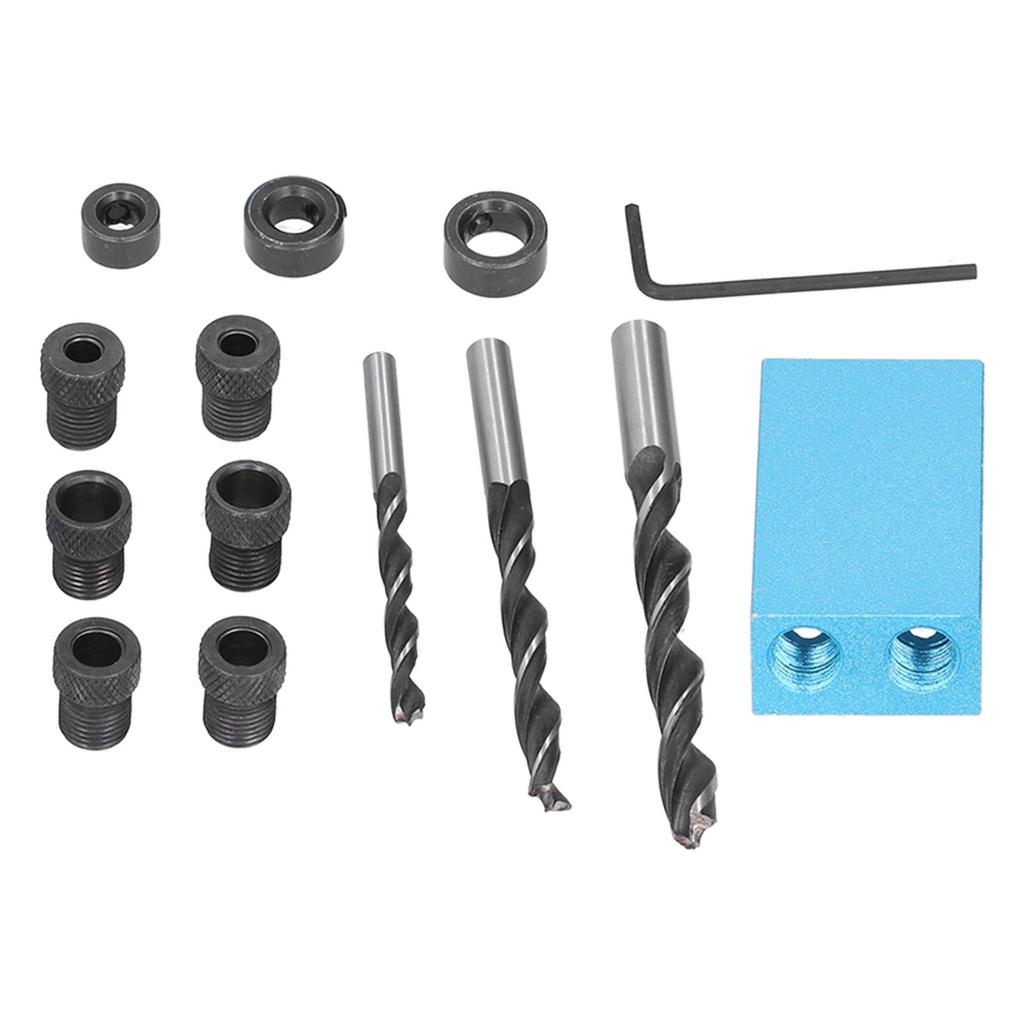 Woodwork Pocket Hole Jig 15 degrees  Aluminum Alloy Angle Carpentry Locator Jigs for Drilling14Pcs Set