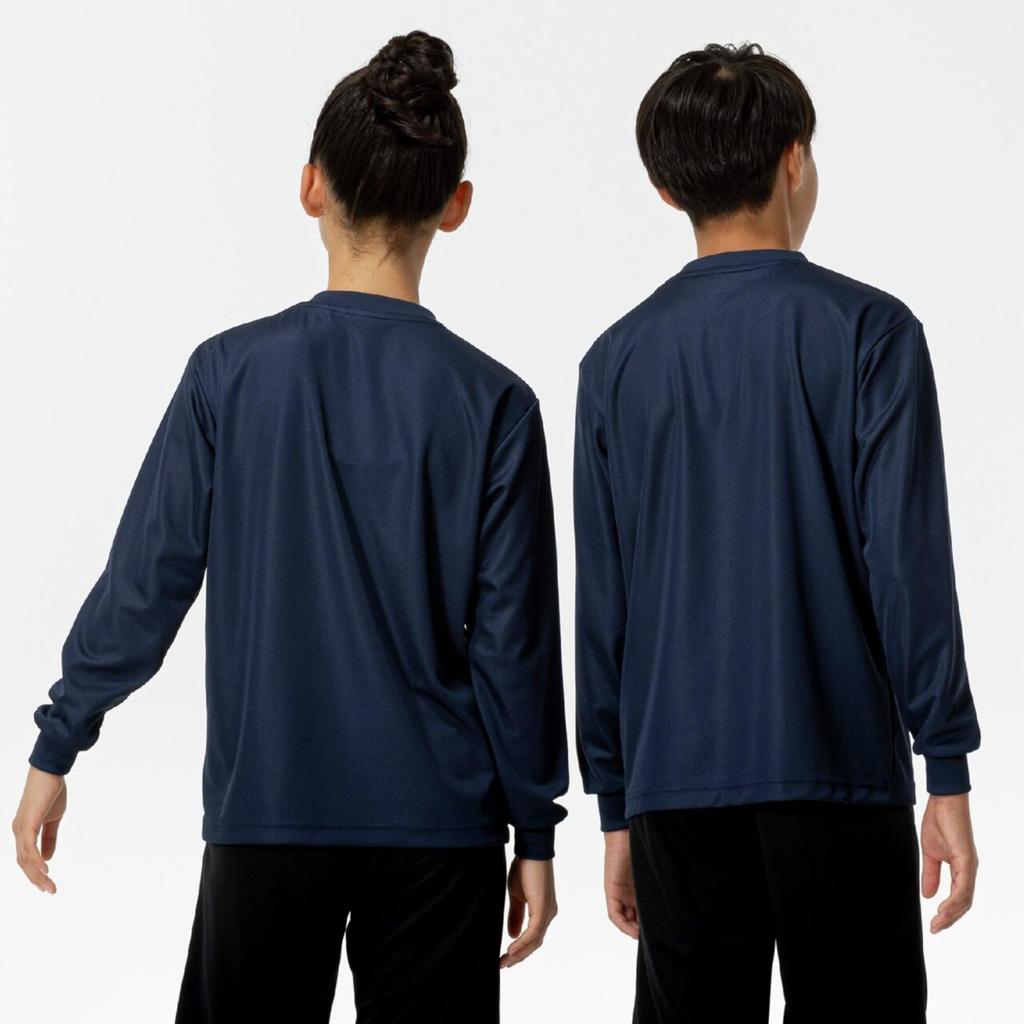 Mizuno NaviDry Long Sleeve Dress Size 160 Kids' T-Shirt, U-Neck, Moisture-Wicking, Quick-Drying, Undershirt, 32MAC495, Navy/White,