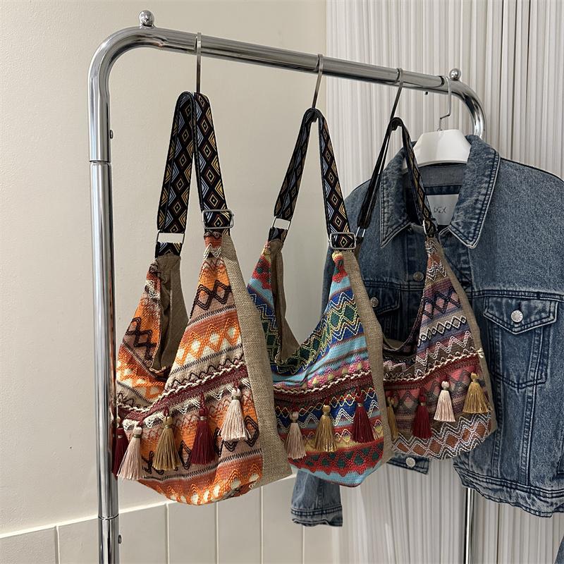Nyl Patchwork Shoulder Bags Tassel Printing Soft Ladies Bags 2026 High Quality Large Capacity Ethnic Women's Handbags