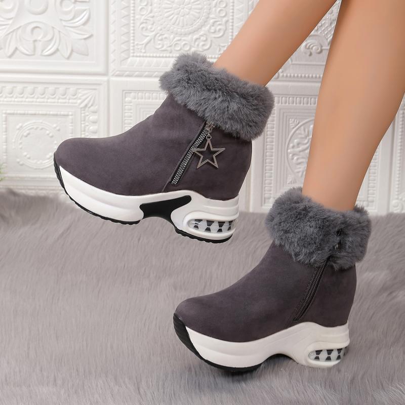 Markendesign Stern Metalldekoration Stiefeletten Damen 2025 Winter Kunstfell Klobige Plateau-Stiefel Sexy High Heel Stiefeletten