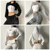 Ultra Short Long Sleeve Crop Top Patchwork Drawstring Shrug Pullover Fashion Female Hoodie  Women