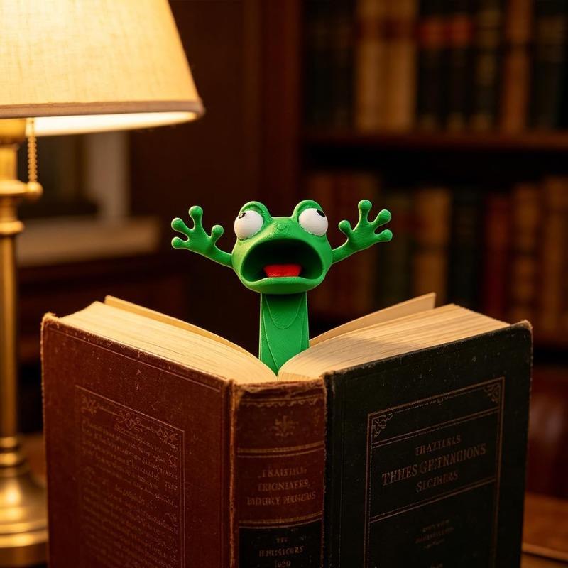 2Pcs 3D Printed Cute Animal Squeeze Bookmark Set, Frog Gecko Random Pattern, Creative Reading Gift & Office Supplies