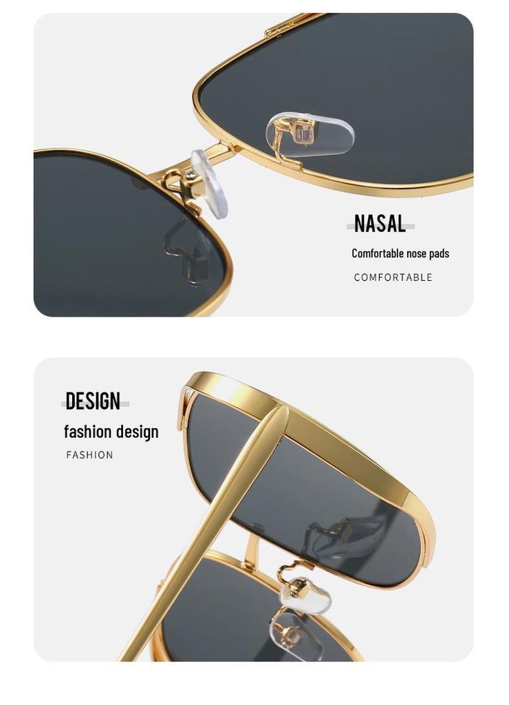 European Style Square Frame Metal Sunglasses with Hollow-Out Design and UV Protection