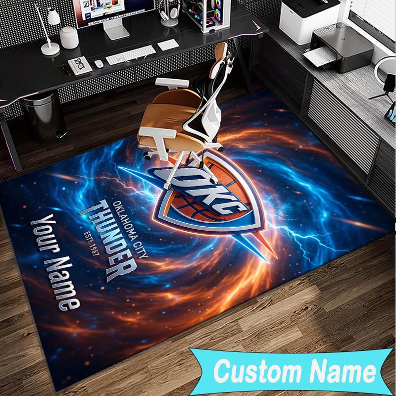 Custom Name Rug Thunder Basketball Team Area Rug Suitable for Indoor And Outdoor,Carpets for Homes, Offices,Living Rooms,Home Decor,Christmas Gift