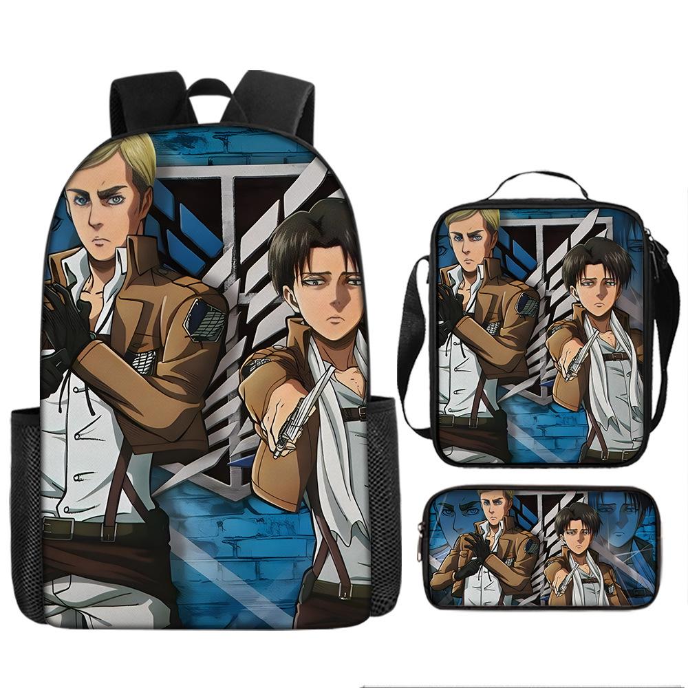 Attack Giant School Bag Anime Men's and Women's Backpacks Student Large Capacity Outdoor Leisure Travel Bag Three-piece Set