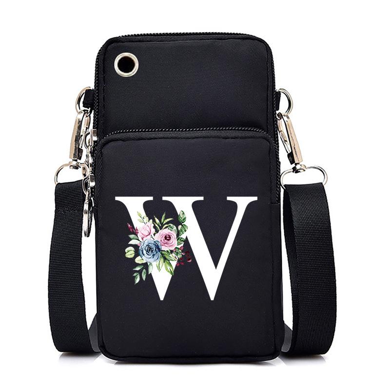 New Letter-printed Black Oblique Span Bag, Mobile Phone Bag, Light To Carry, Vertical Length and Width Change Bag