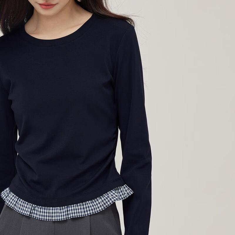 Women's Plaid Lace Patchwork Long Sleeve Fake Two-Piece T-shirt