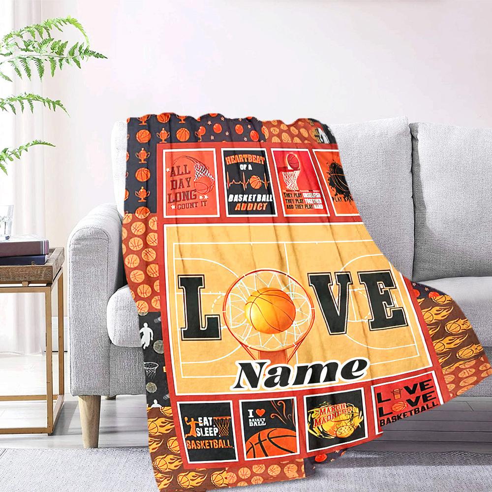 Basketball Theme Home Customize Your Name Blankets Cozy Soft Lightweight Allseason Multipurpose Blanket For Picnics Sofas Offices Beds Living Rooms