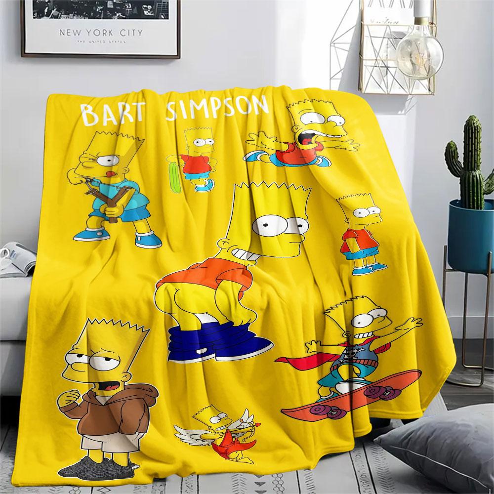 Bart Simpson Printed Flannel Blanket, soft throw for bedroom sofa, washable, fan merchandise, great gift.