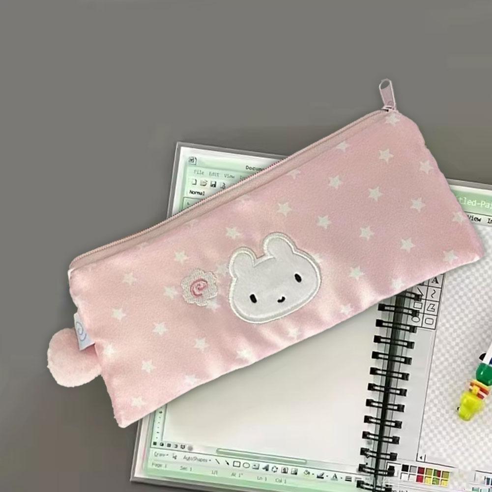 INS Pink Cute Star Bunny Pencil Case Aesthetic Portable Girl Makeup Bag Pouch Stationery Organizer Kawaii School Supplies Gifts