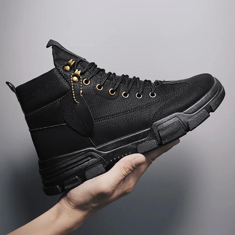 

2024 Новые мужские ботинки кожаные водонепроницаемые ботинки на шнуровке мужские зимние ботильоны легкие туфли для мужчин зимняя повседневная нескользящая обувь99 39 чёрный