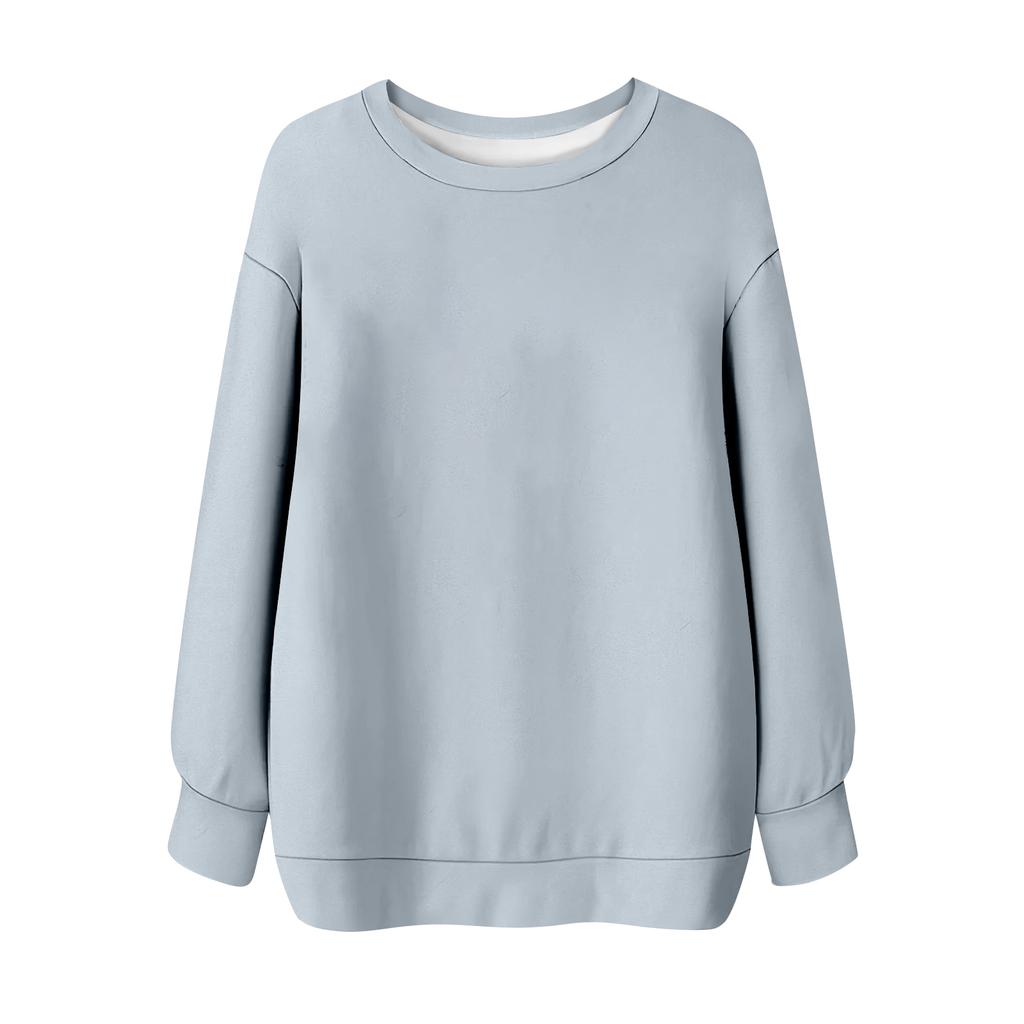 Women's Solid Color Round Neck Long Sleeved T-shirt Sweatshirt Top