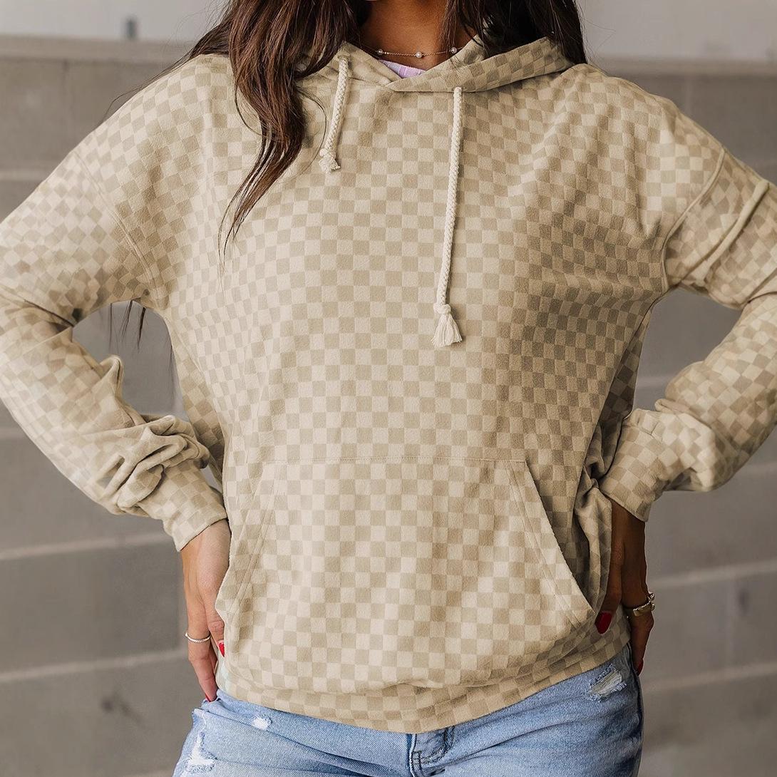 

European and American Trendy Print Pullover: Women s Long Sleeve Hooded Sweatshirt L
