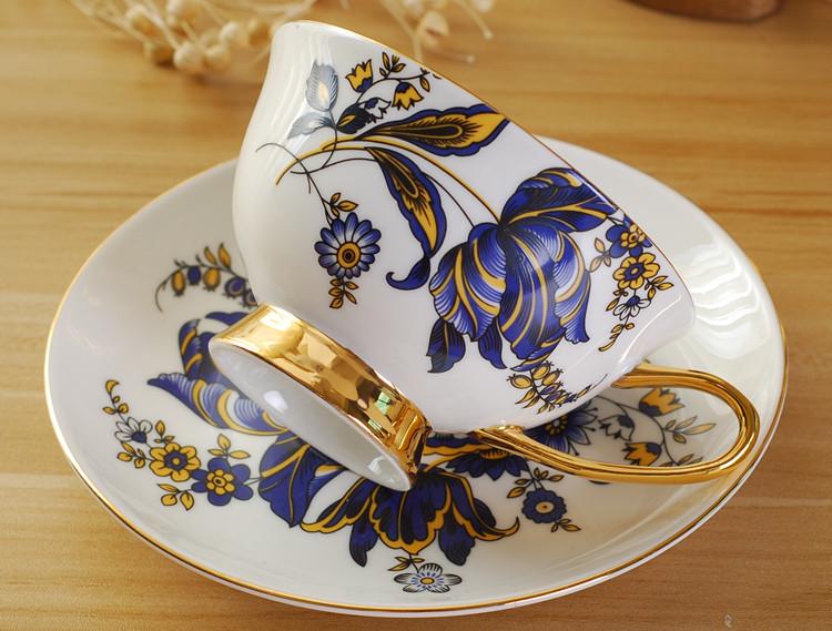 Zlacená evropská kostní porcelánová kávová a čajová sada s podšálkem