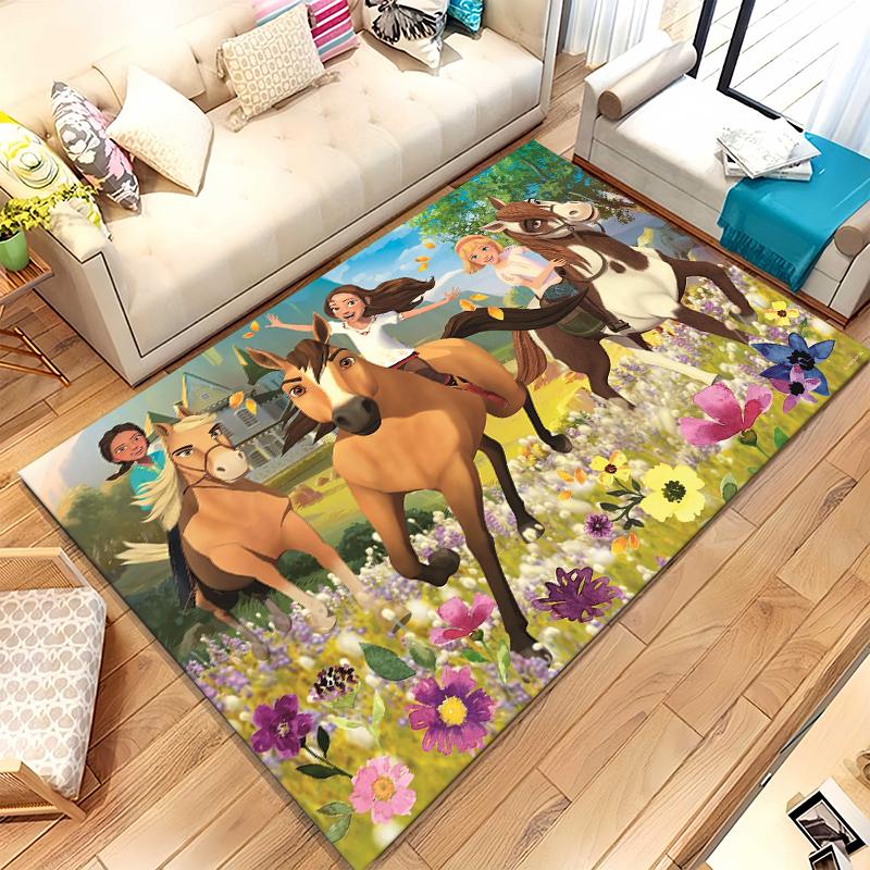 Cartoon Spirit Riding Free Horses Living Room Non-Slip Area Rug Soft Carpet for Bedroom Kids Playroom Sofa,Home Decor Doormat