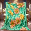 1pc 2D Fresh Floral Green Leaves Theme Pattern Flannel Blanket, Soft HD Digital Print, Cooling Blanket All Year Round! Soft Breathable 100% Polyester 