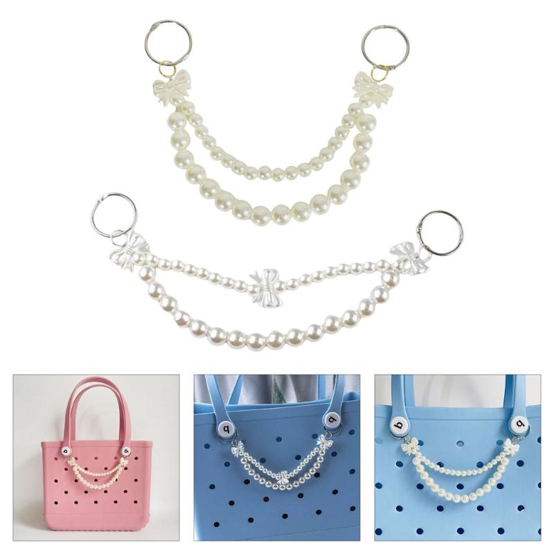 2Pcs Artificial Pearls Chain Bag Decoration Charm Large Imitation Pearls Beads Purse Chain Handbag Chain For Women Bag