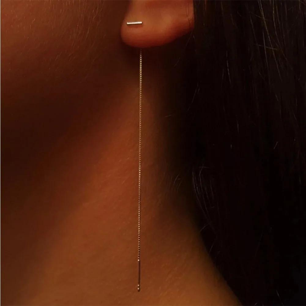 Minimalist Long Earring Silvery Color Simple Tassel Chain Statement Earrings Women Korea Joker Ear Line Jewelry Gift