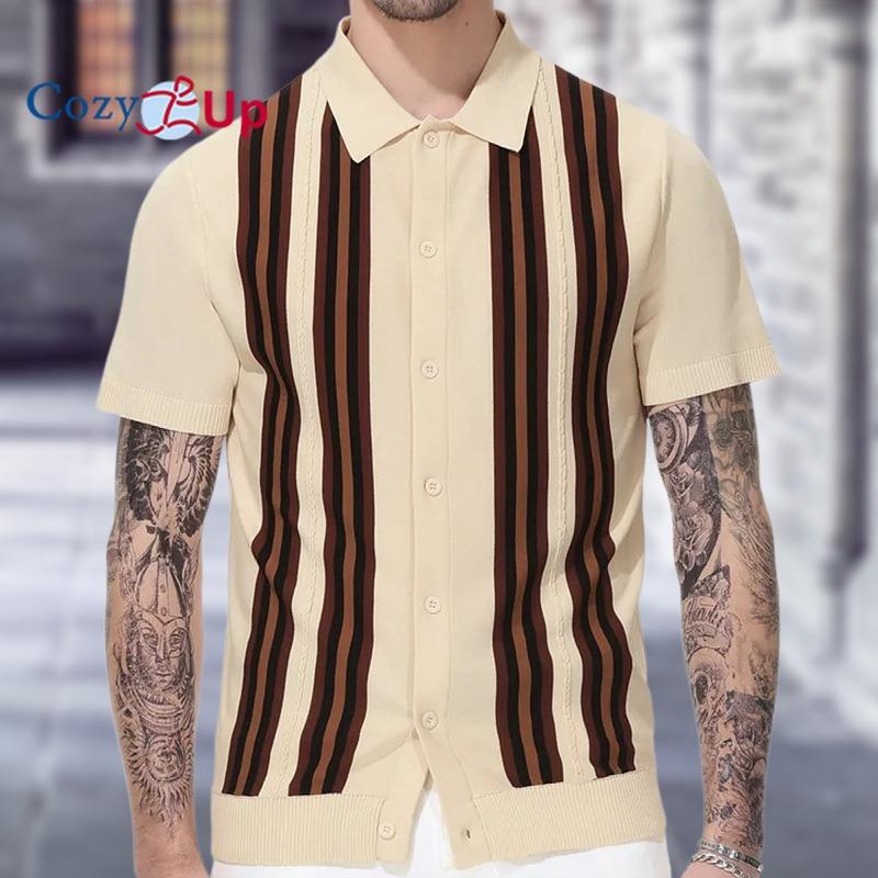 

Уютная мужская трикотажная рубашка с коротким рукавом в винтажную полоску, рубашка поло с воротником с лацканами 2XL