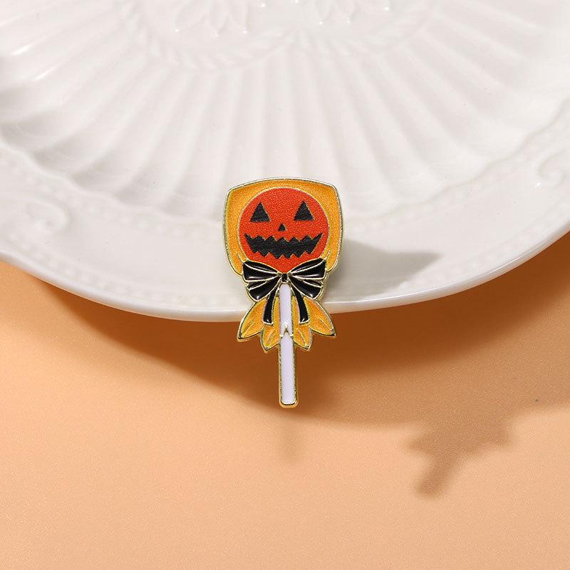 Drip Oil Alloy Halloween Brooch, Cute Pumpkin Lollipop Enamel Badge, Anti Exposure Waist Tightening Lapel Pin for Halloween Costume Decoration