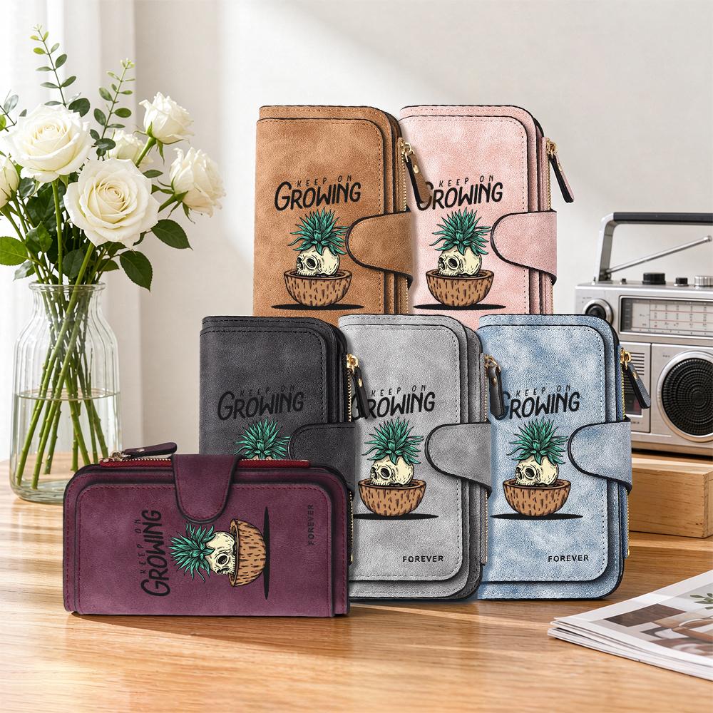 Cool Skull Plant Print Long Wallet Practical Multi Slot Casual Daily Handy Purse