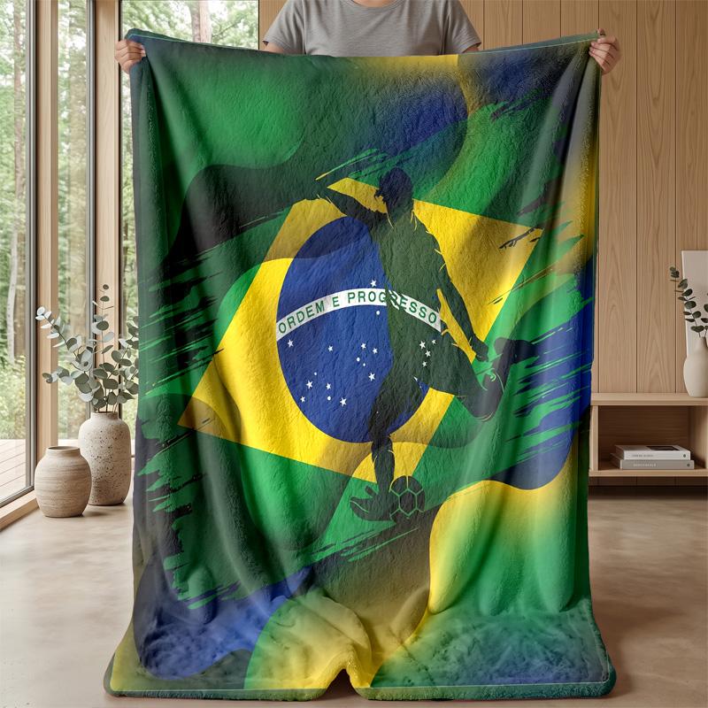Coperta in Flanella Stampata Calcio Brasile Amica della Pelle Calda Decorativa Plaid per Divano Letto Interno Uso Quotidiano