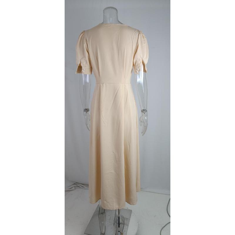 Women's Summer Solid Color Temperament High Waist Mid-Length Shirt Dresses