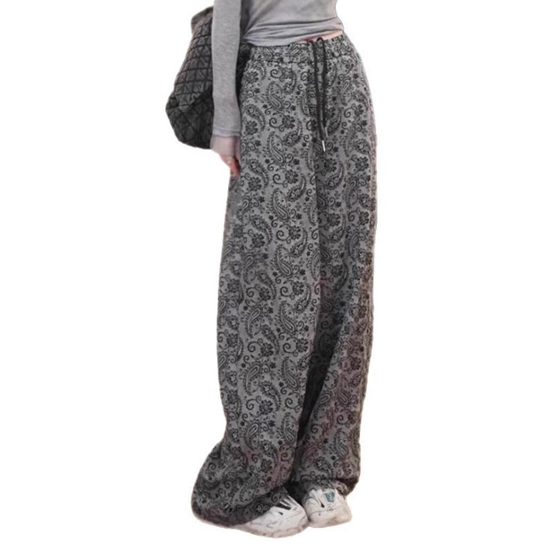 Printed wide-leg pants children's spring and summer thin loose and thin drape large size small casual straight sweatpants