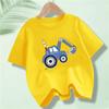 Kids Cartoon Excavator Print T-Shirt Short Sleeve Summer Birthday Party Shirts for Boy & Girl Children's Gift Tees