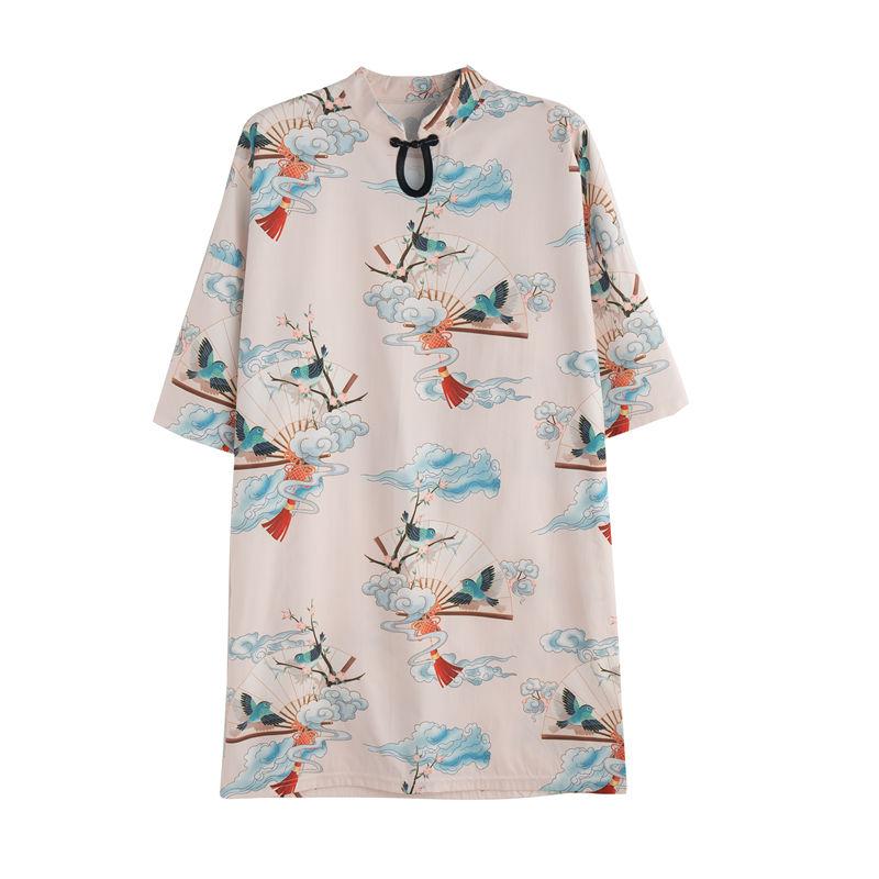 Rochie de damă cu jumătate de mânecă în stil chinezesc de vară, lejer, casual, cu mânecă scurtă, cu cataramă, pulover pentru femeie extinsă