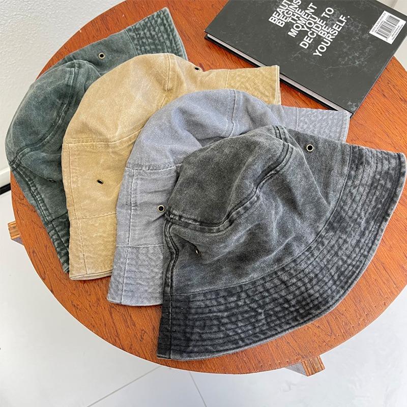 Retro Washed Denim Bucket Hat Fashionable and Old Short Edge Basin Hat Breathable Solid Color Thin Spring and Summer