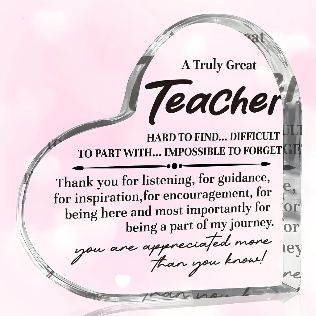 2D Flat, 1pc Teacher Appreciation Gift, Women's Teacher, Men's Birthday, Thank You Gift, Teacher Office Desk Decoration, Home Heart-Shaped Acrylic Sig