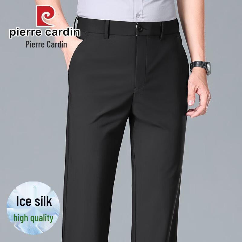 Pierre Cardin Men's Thin Ice Silk Business Casual Straight-Leg Trousers