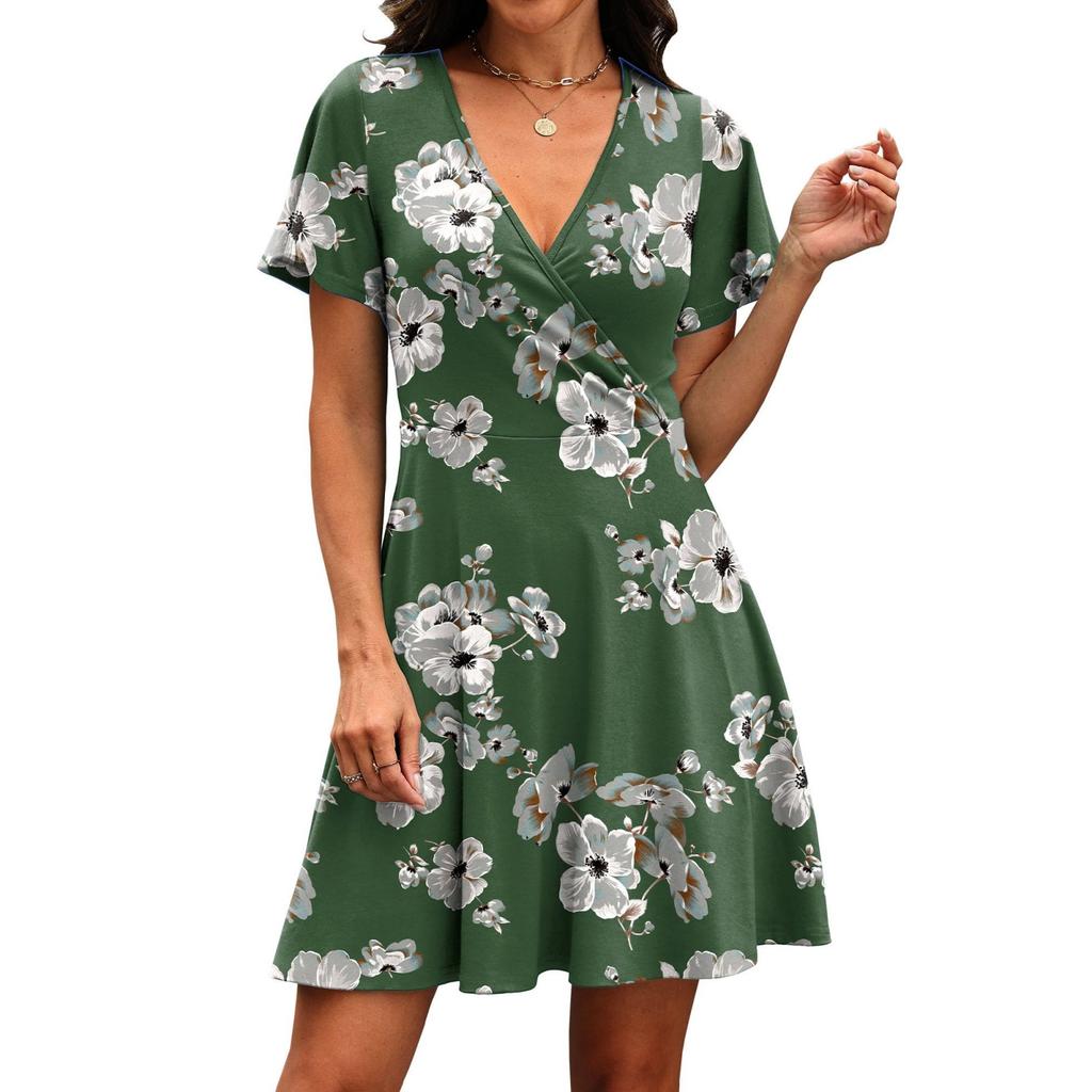 Fashionable Women's Casual Floral Wrap Dress With V-Neck And Waist