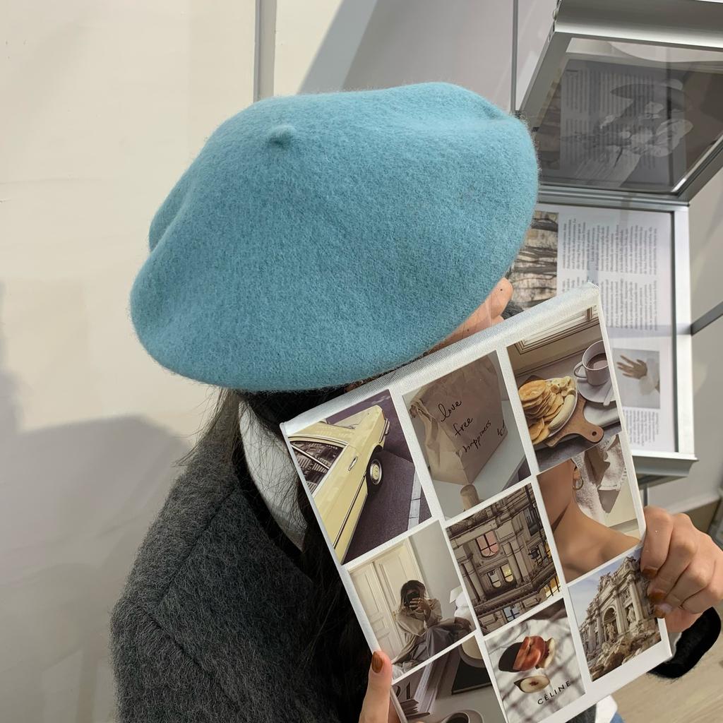 Woolen Beret Women Korean Versatile Hat Women Autumn and Winter Japanese Retro Candy Color Painter Hat